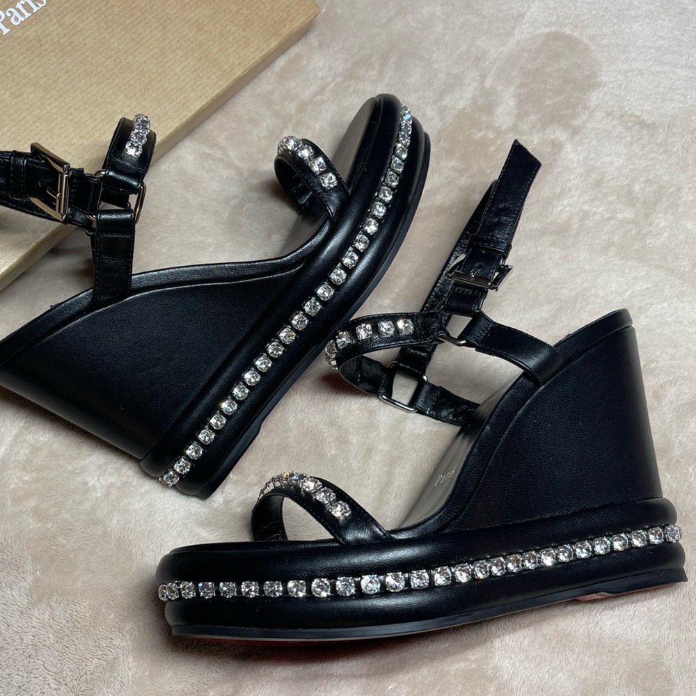 Christian Louboutin Black Crystal Embellished Wedges Pyrastrass 110mm - Picture 3 of 5